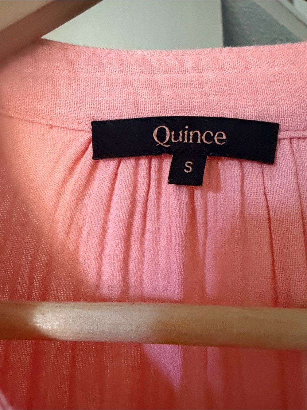 Quince Coral Pink Tiered Mini Dress Organic Cotton Gauze Tiered Size S - Picture 7 of 7